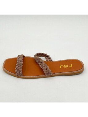 FSJ Brown Comfy Two Straps Open Toe Mules Fashion Slip On Summer Causal Flat